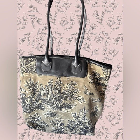 J. Jill French Toile Fabric with Leather Trim Tote - Picture 1 of 9